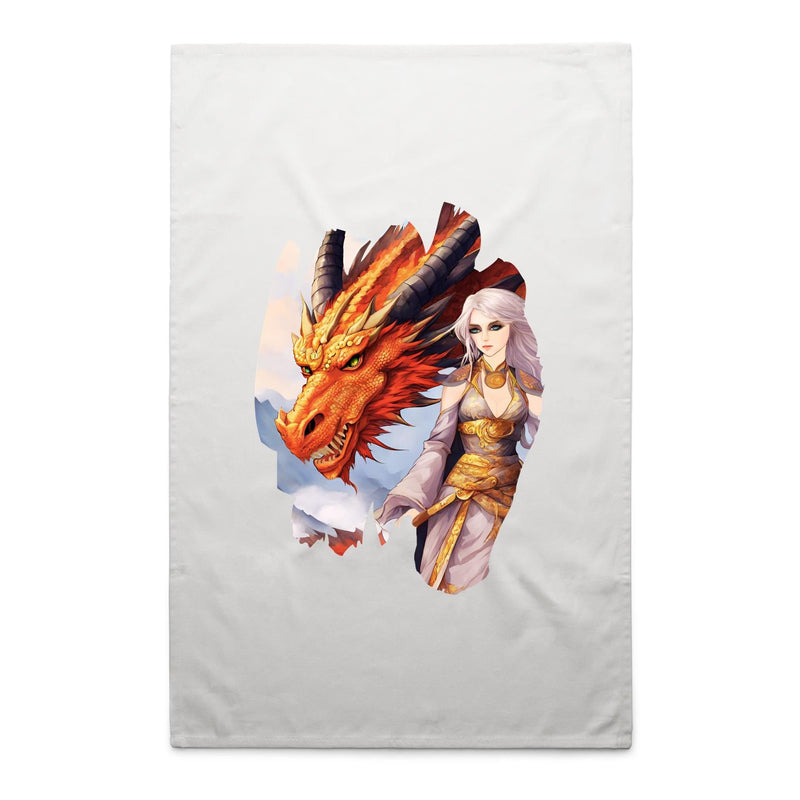 Lady and Pet Dragon AS Colour Tea Towel Ogo Merch