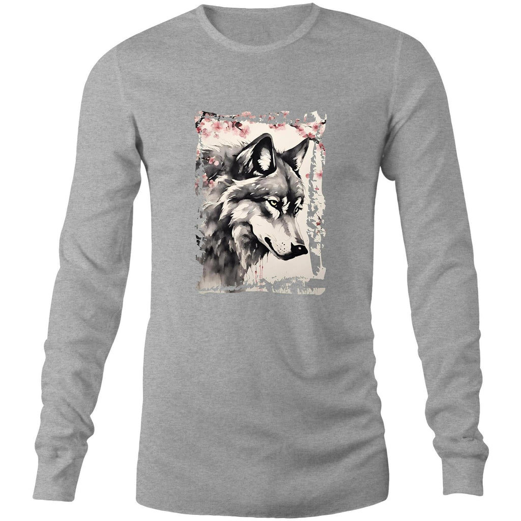 Wolf and Flowers AS Colour Base Mens Long Sleeve TShirt Ogo Merch