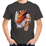 Lady and Pet Dragon AS Colour Kids Youth T-Shirt Ogo Merch