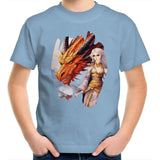 Lady and Pet Dragon AS Colour Kids Youth T-Shirt Ogo Merch