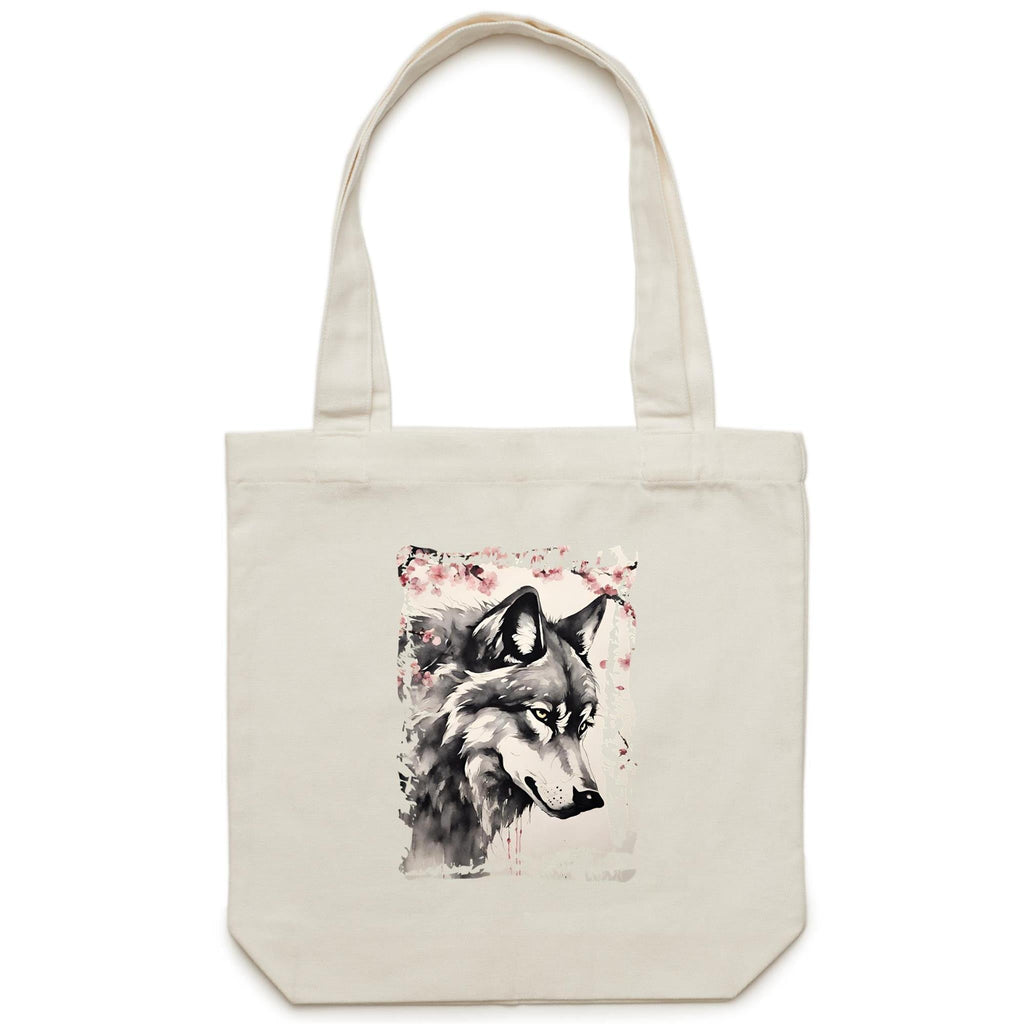 Wolf and Flowers AS Colour Carrie Canvas Tote Bag Ogo Merch