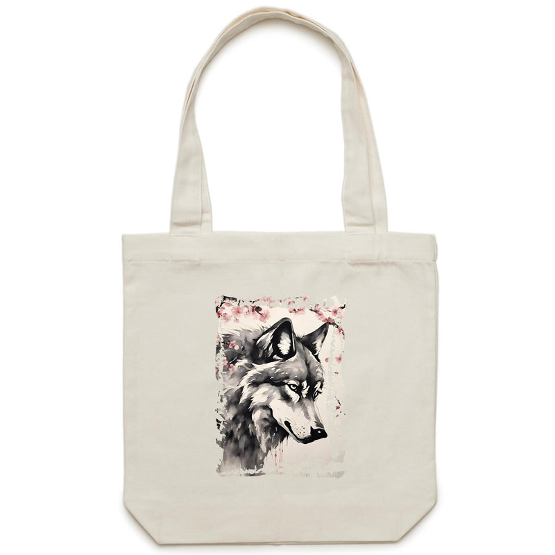 Wolf and Flowers AS Colour Carrie Canvas Tote Bag Ogo Merch