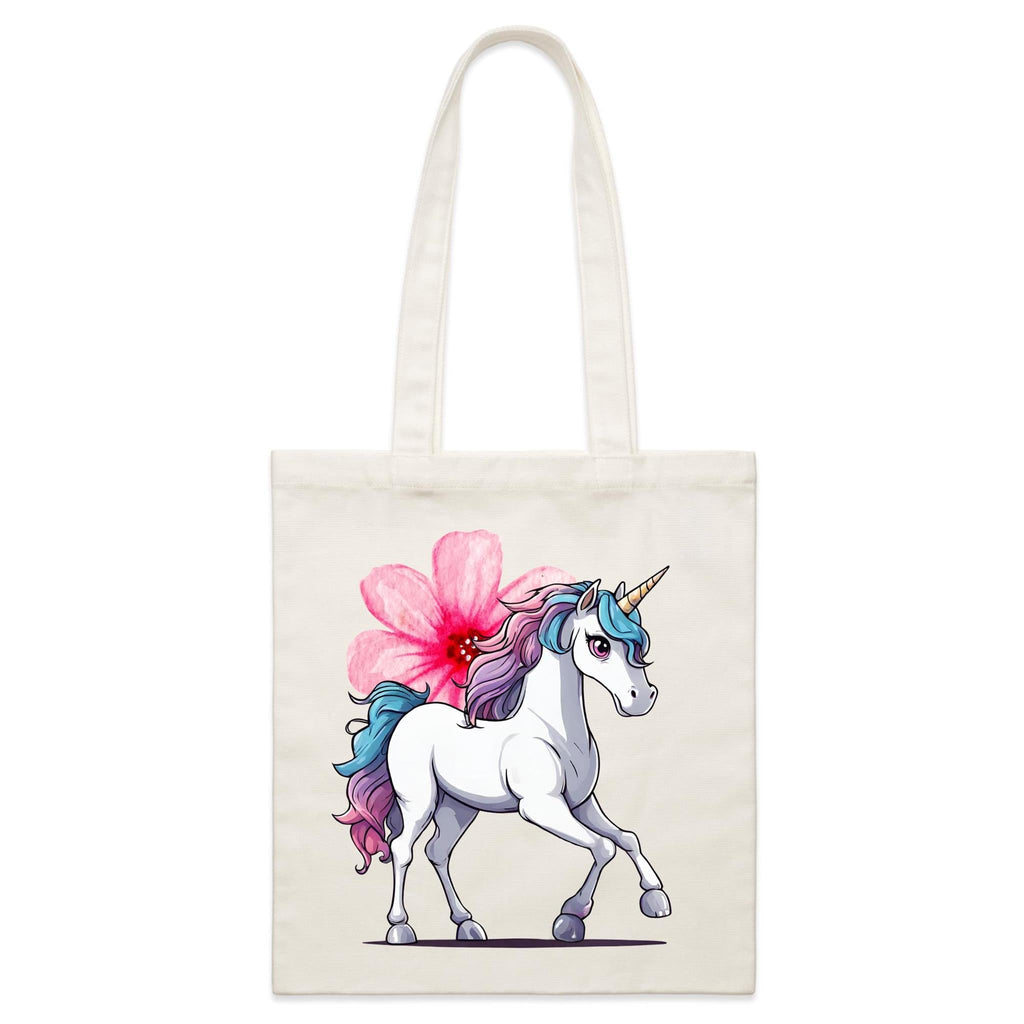 Unicorn and Flower AS Colour- Parcel Canvas Tote Bag Ogo Merch