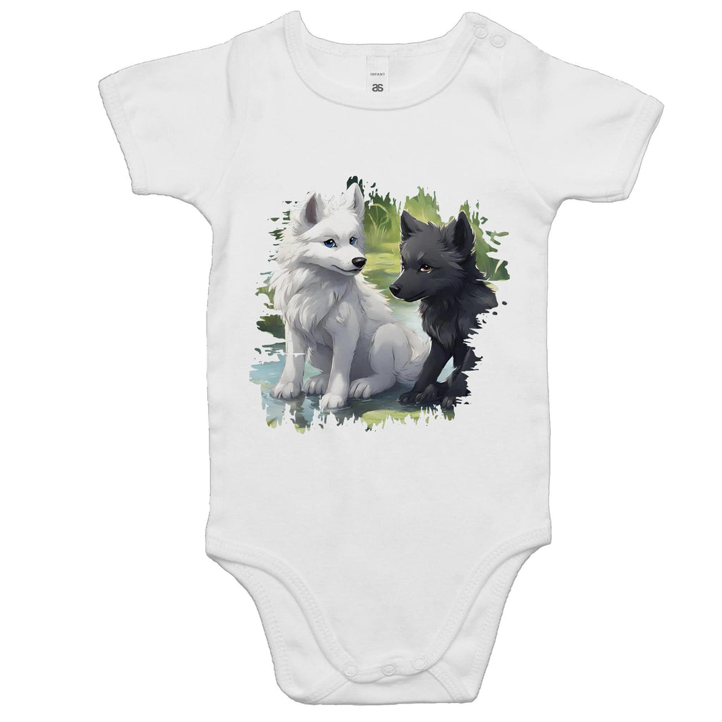 Two Wolves AS Colour Mini Me - Baby Onesie Romper Ogo Merch