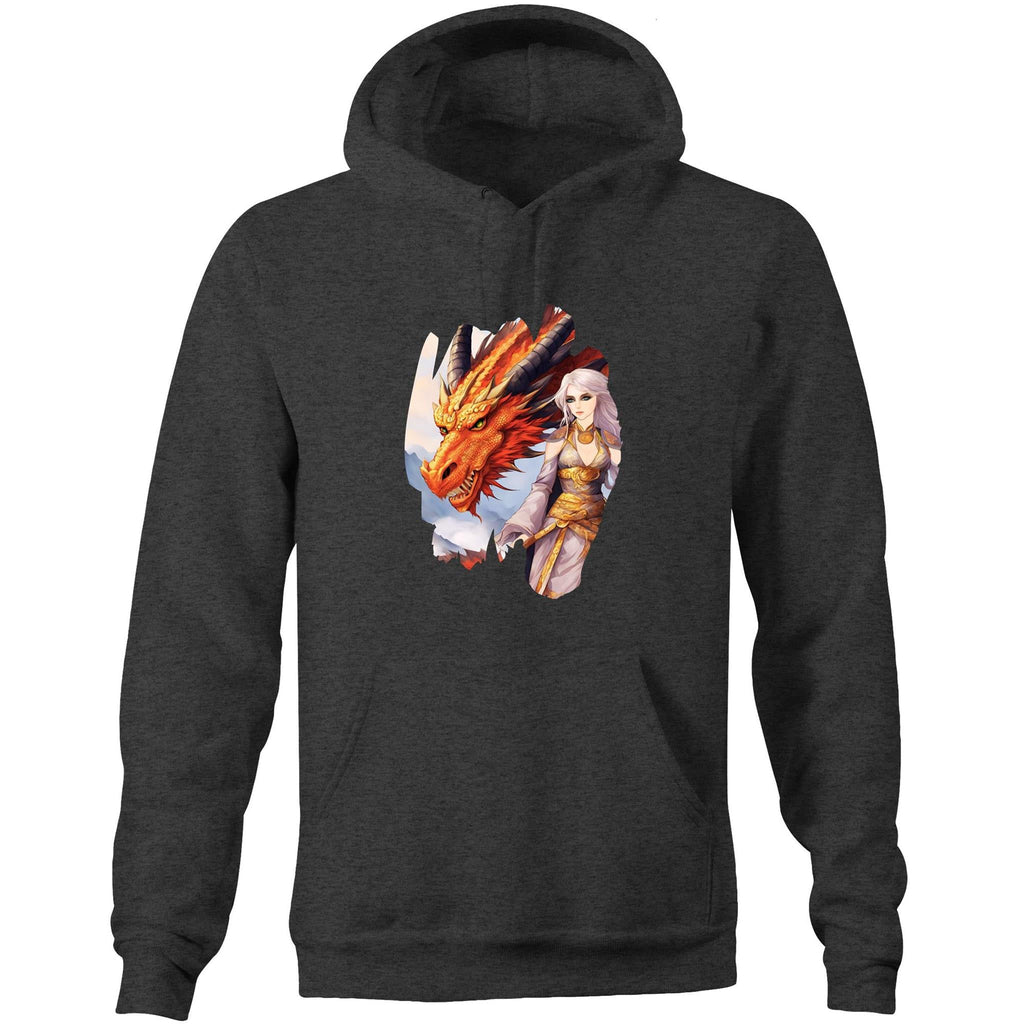 Lady and Pet Dragon AS Colour Stencil - Pocket Hoodie Sweatshirt Ogo Merch