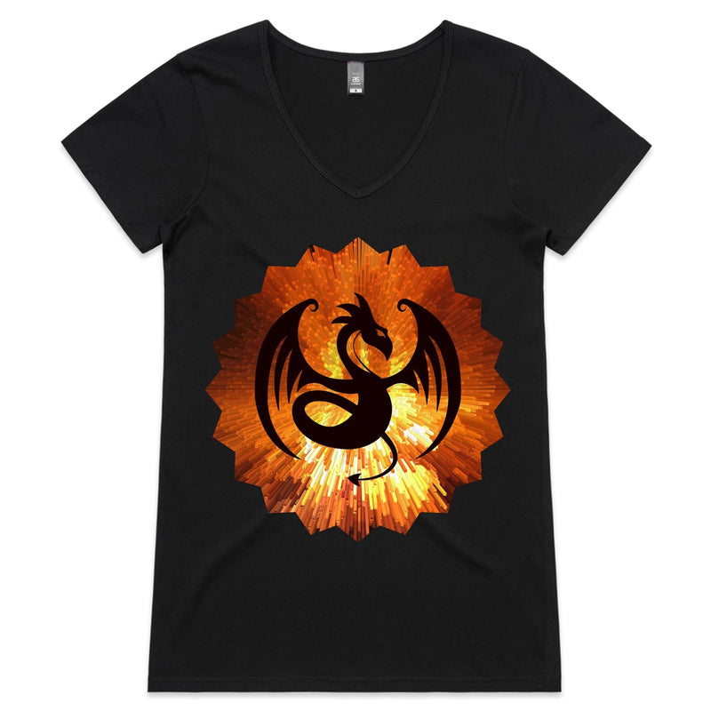 Volcanic Dragon AS Colour Bevel Womens VNeck TShirt Ogo Merch