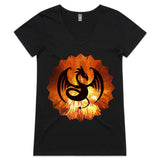 Volcanic Dragon AS Colour Bevel Womens VNeck TShirt Ogo Merch