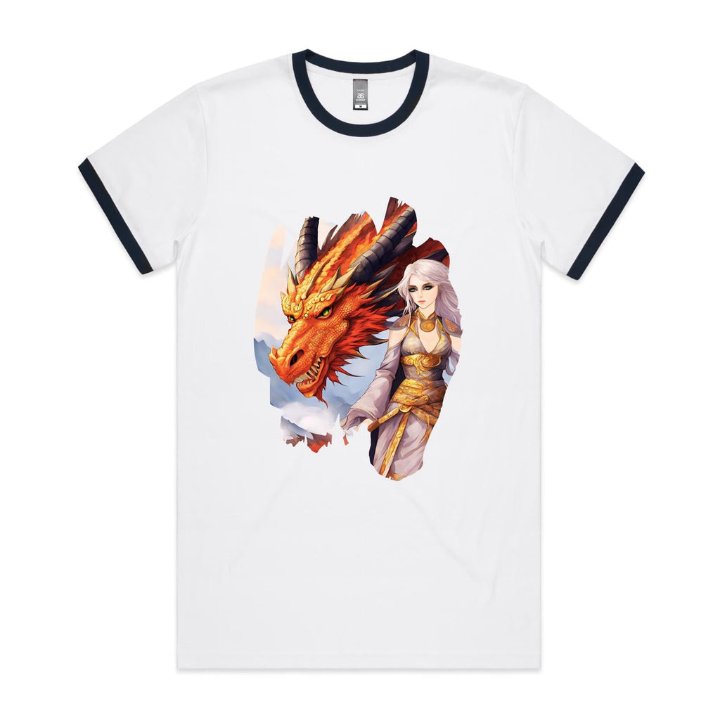 Lady and Pet Dragon AS Colour Staple Ringer Tee Ogo Merch