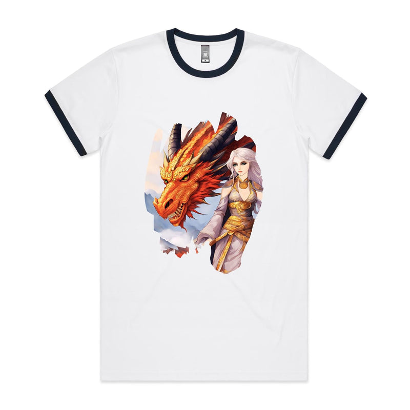 Lady and Pet Dragon AS Colour Staple Ringer Tee Ogo Merch