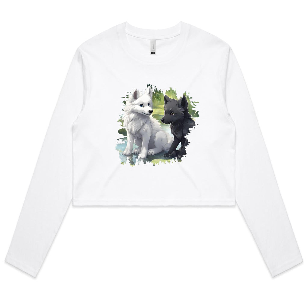 Two Wolves AS Colour - Women's Long Sleeve Crop Tee Ogo Merch