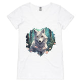 Wolf Print AS Colour Bevel Womens V Neck TShirt Ogo Merch