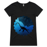 Plesiosaur AS Colour Bevel Womens VNeck TShirt