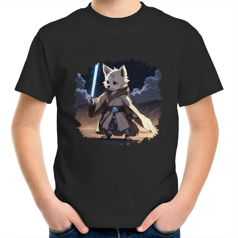 Wolf with Lightsaber AS Colour Kids Youth T-Shirt Ogo Merch