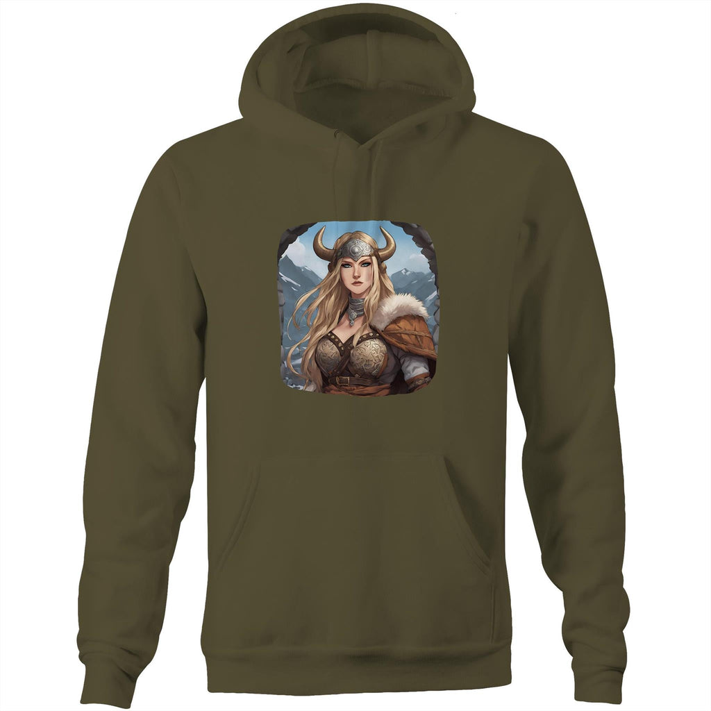 Viking Girl AS Colour Stencil - Pocket Hoodie Sweatshirt Ogo Merch