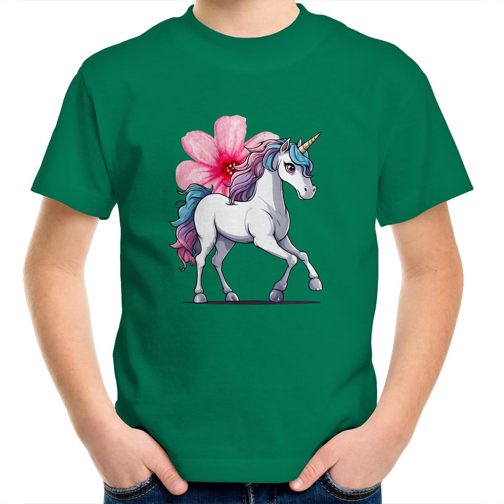 Unicorn and Flower AS Colour Kids Youth T-Shirt Ogo Merch