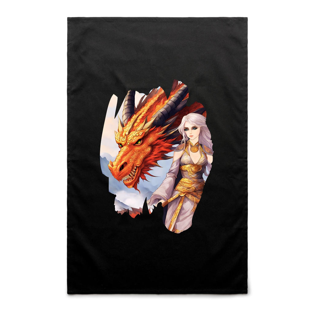Lady and Pet Dragon AS Colour Tea Towel Ogo Merch