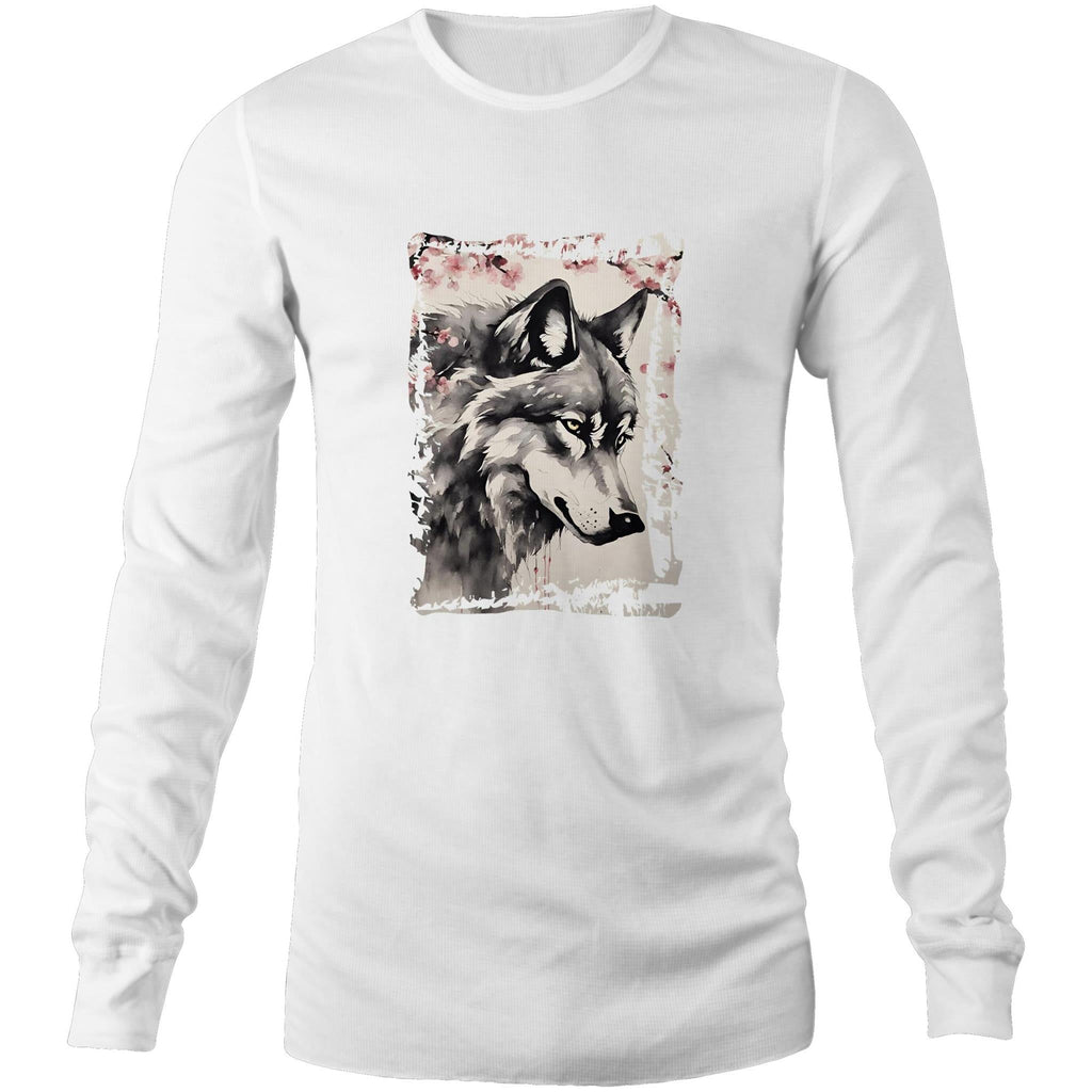 Wolf and Flowers AS Colour Base Mens Long Sleeve TShirt Ogo Merch