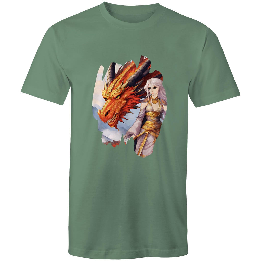 Lady and Pet Dragon AS Colour Staple - Mens T-Shirt Ogo Merch