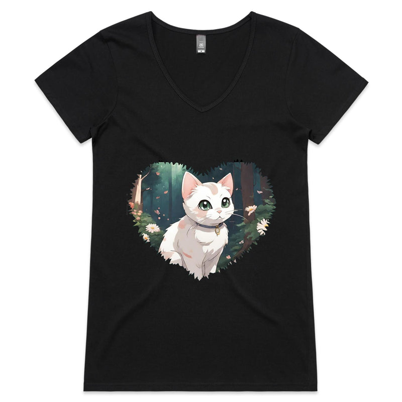 Cat in Heart Womens V Neck TShirt Ogo Merch