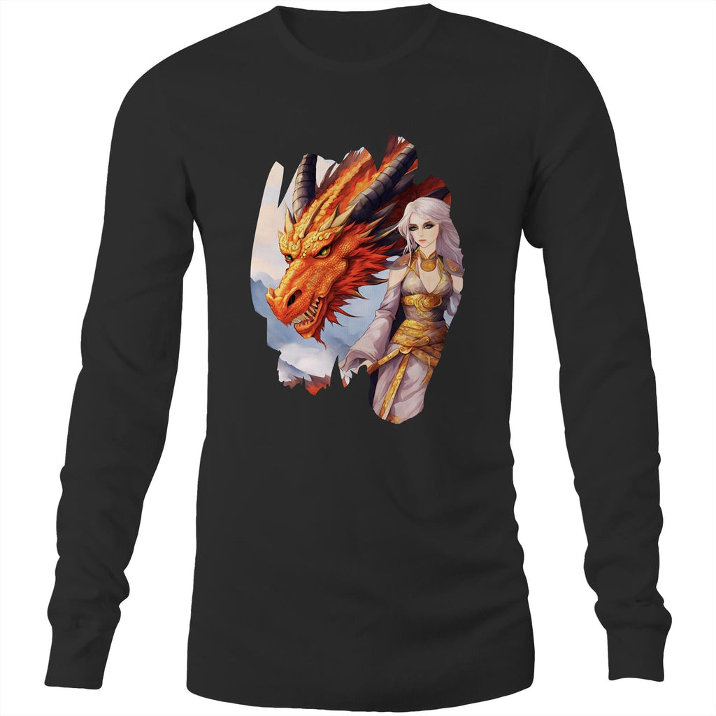 Lady and Pet Dragon AS Colour Base - Mens Long Sleeve T-Shirt Ogo Merch