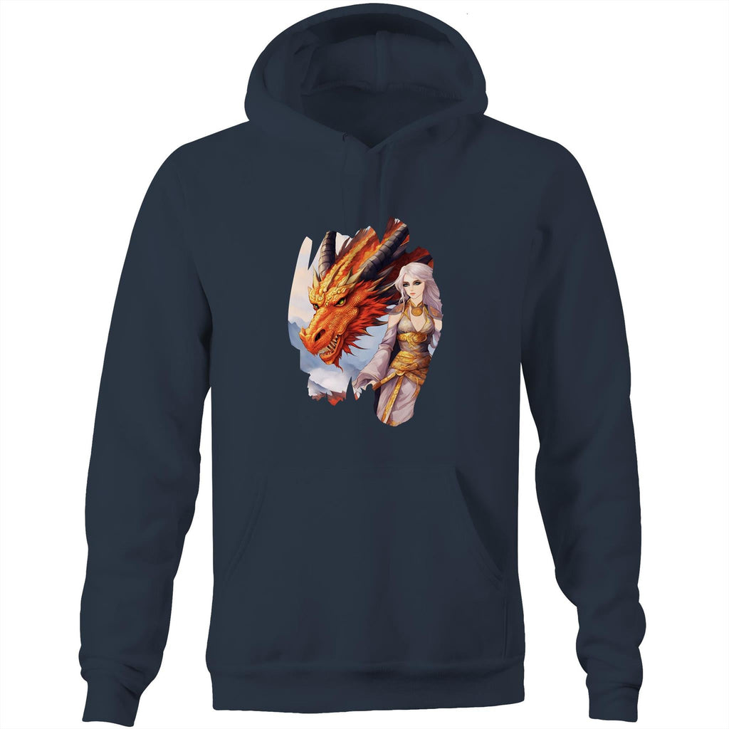 Lady and Pet Dragon AS Colour Stencil - Pocket Hoodie Sweatshirt Ogo Merch