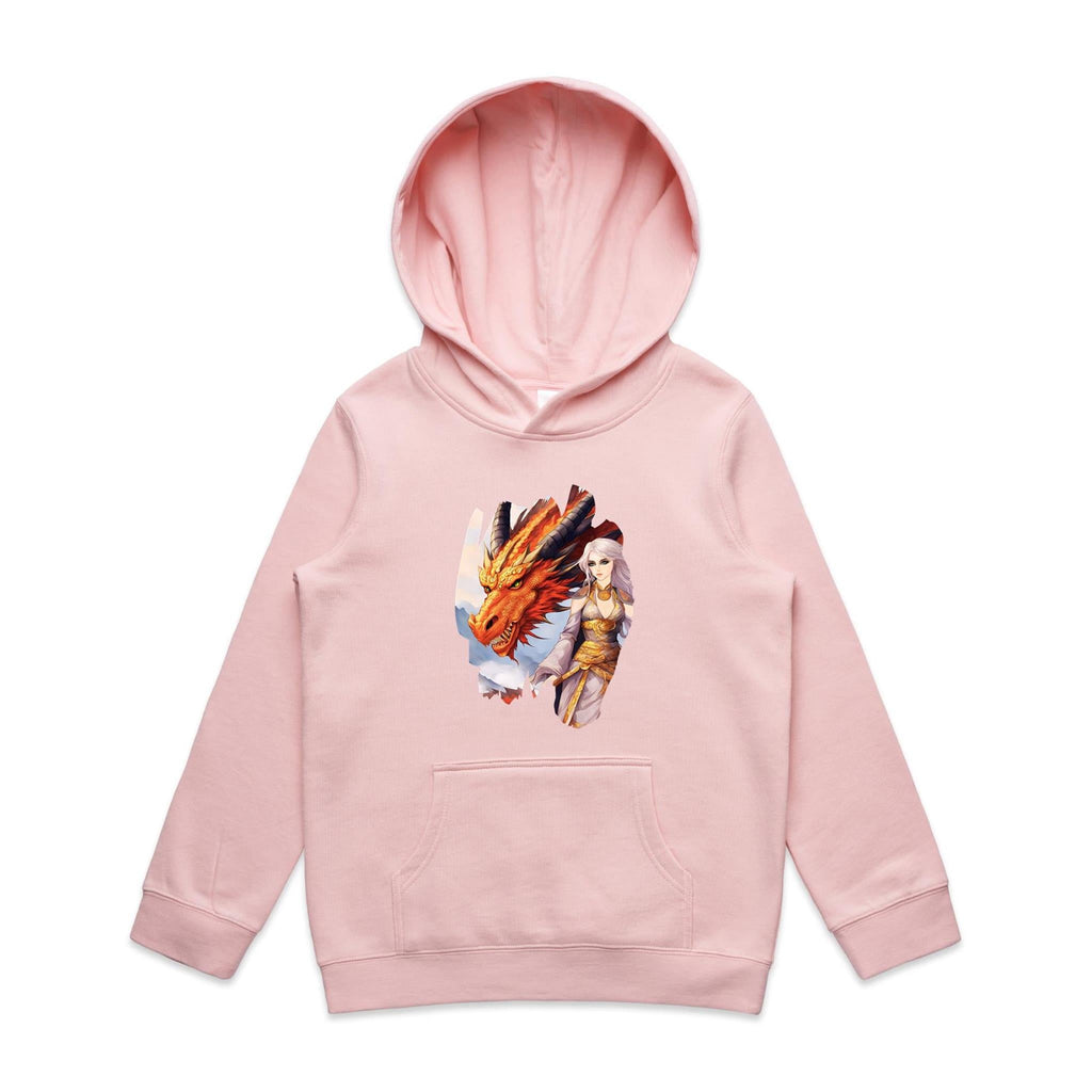Lady and Pet Dragon AS Colour - Youth Supply Hood Ogo Merch