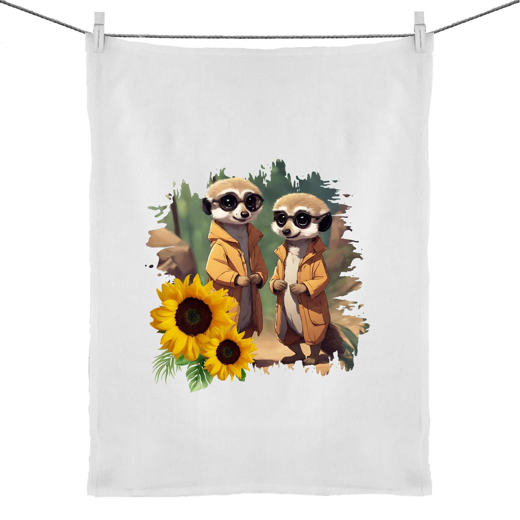 Sunflower Meerkats 50% Linen 50% Cotton Tea Towel Ogo Merch