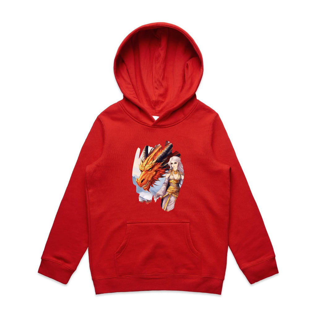 Lady and Pet Dragon AS Colour - Youth Supply Hood Ogo Merch