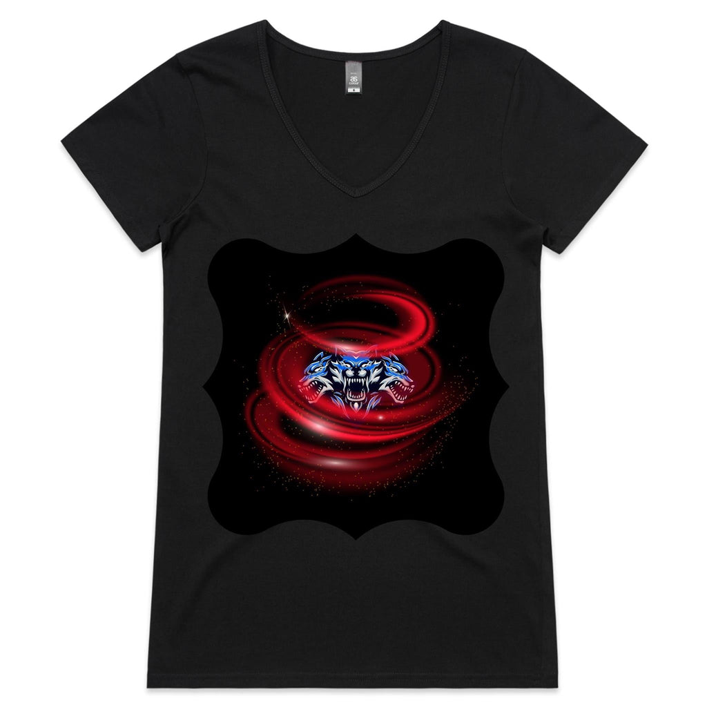 Cerberus Swirl AS Colour Bevel Womens VNeck TShirt Ogo Merch