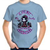 Meet my Family Angry Girl AS Colour Kids Youth T-Shirt Ogo Merch