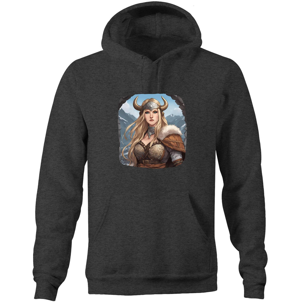 Viking Girl AS Colour Stencil - Pocket Hoodie Sweatshirt Ogo Merch