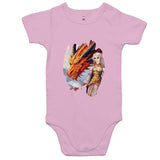 Lady and Pet Dragon AS Colour Mini Me - Baby Onesie Romper Ogo Merch
