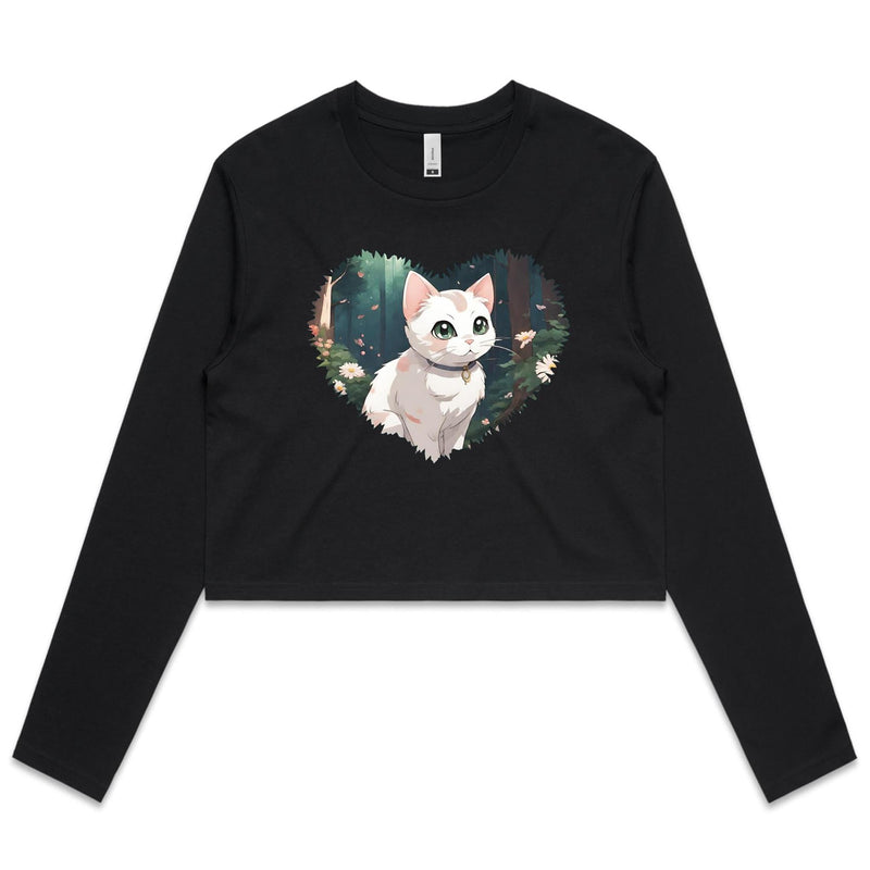 Cat in Heart AS Colour Women's Long Sleeve Crop Tee Ogo Merch