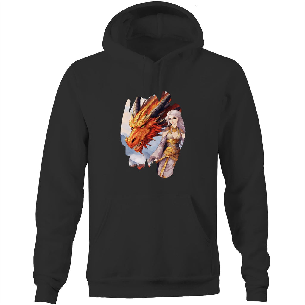 Lady and Pet Dragon AS Colour Stencil - Pocket Hoodie Sweatshirt Ogo Merch