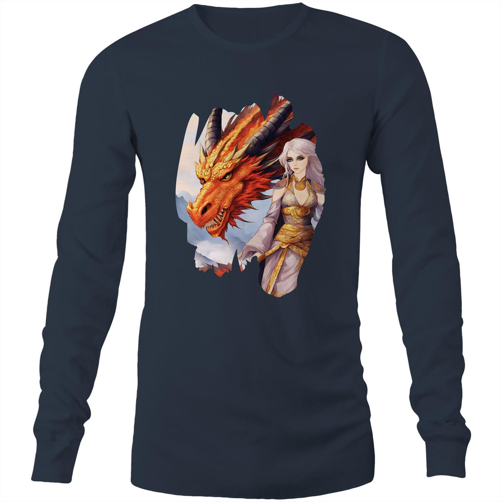 Lady and Pet Dragon AS Colour Base - Mens Long Sleeve T-Shirt Ogo Merch