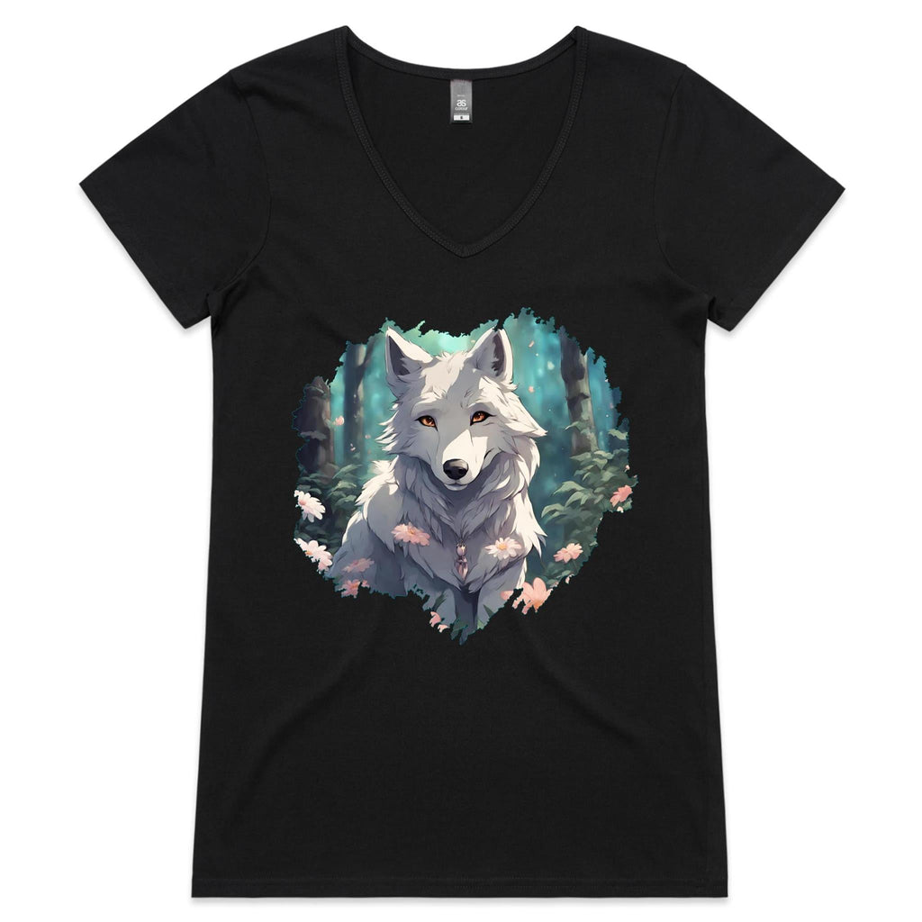 Wolf Print AS Colour Bevel Womens V Neck TShirt Ogo Merch