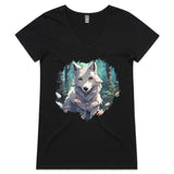 Wolf Print AS Colour Bevel Womens V Neck TShirt Ogo Merch