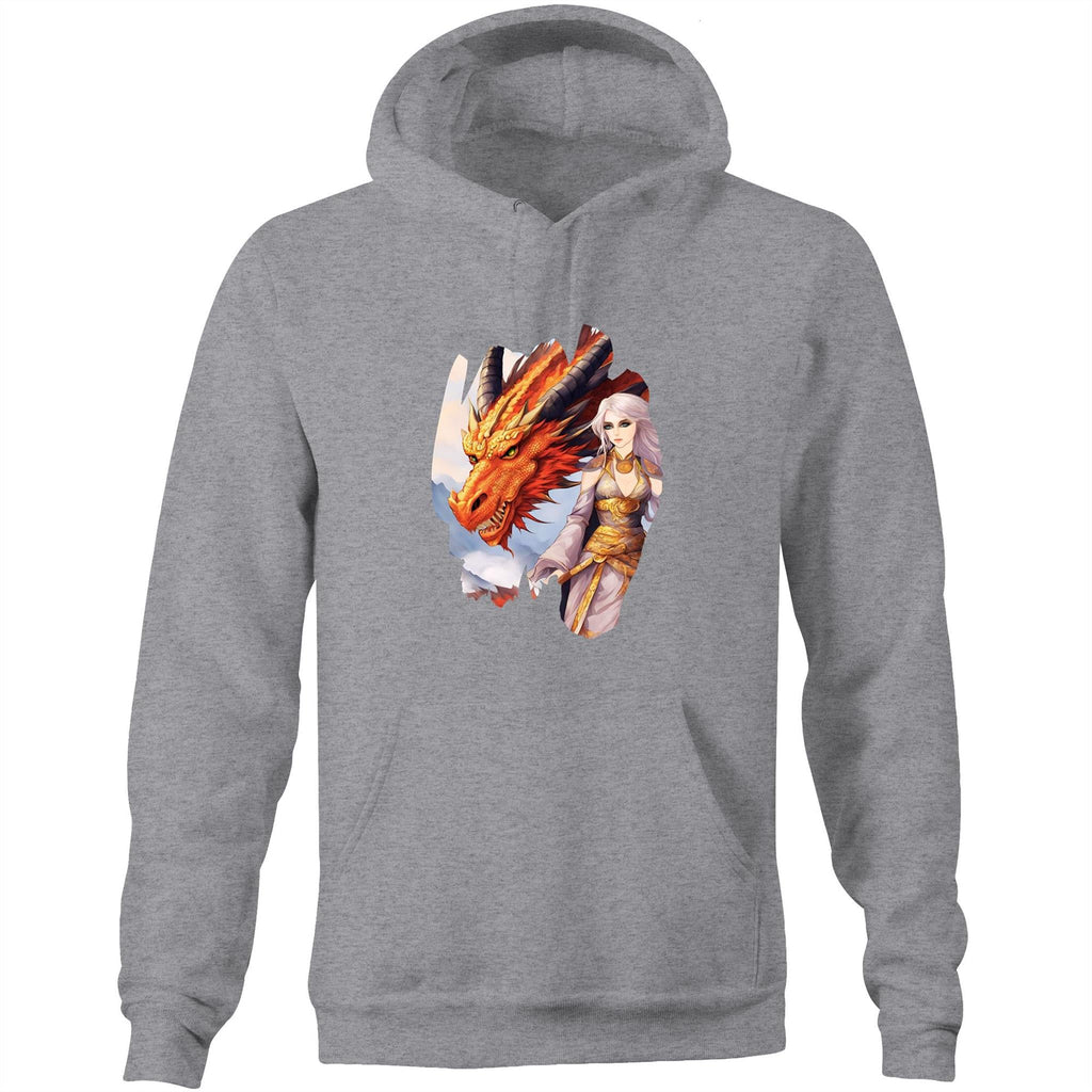 Lady and Pet Dragon AS Colour Stencil - Pocket Hoodie Sweatshirt Ogo Merch