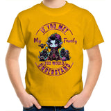 Meet my Family Angry Girl AS Colour Kids Youth T-Shirt Ogo Merch