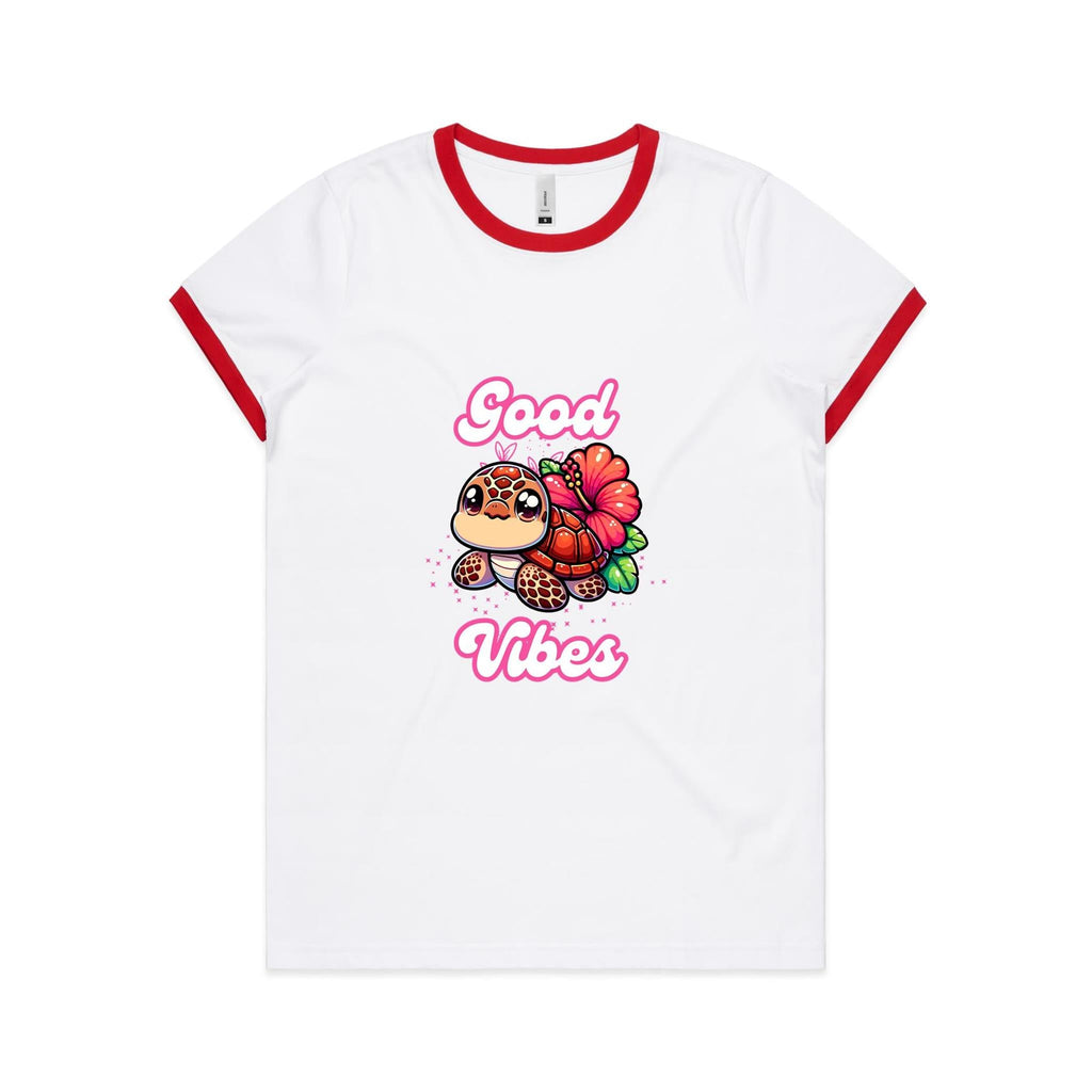 Good Vibes Turtle AS Colour Women's Ringer Tee Ogo Merch