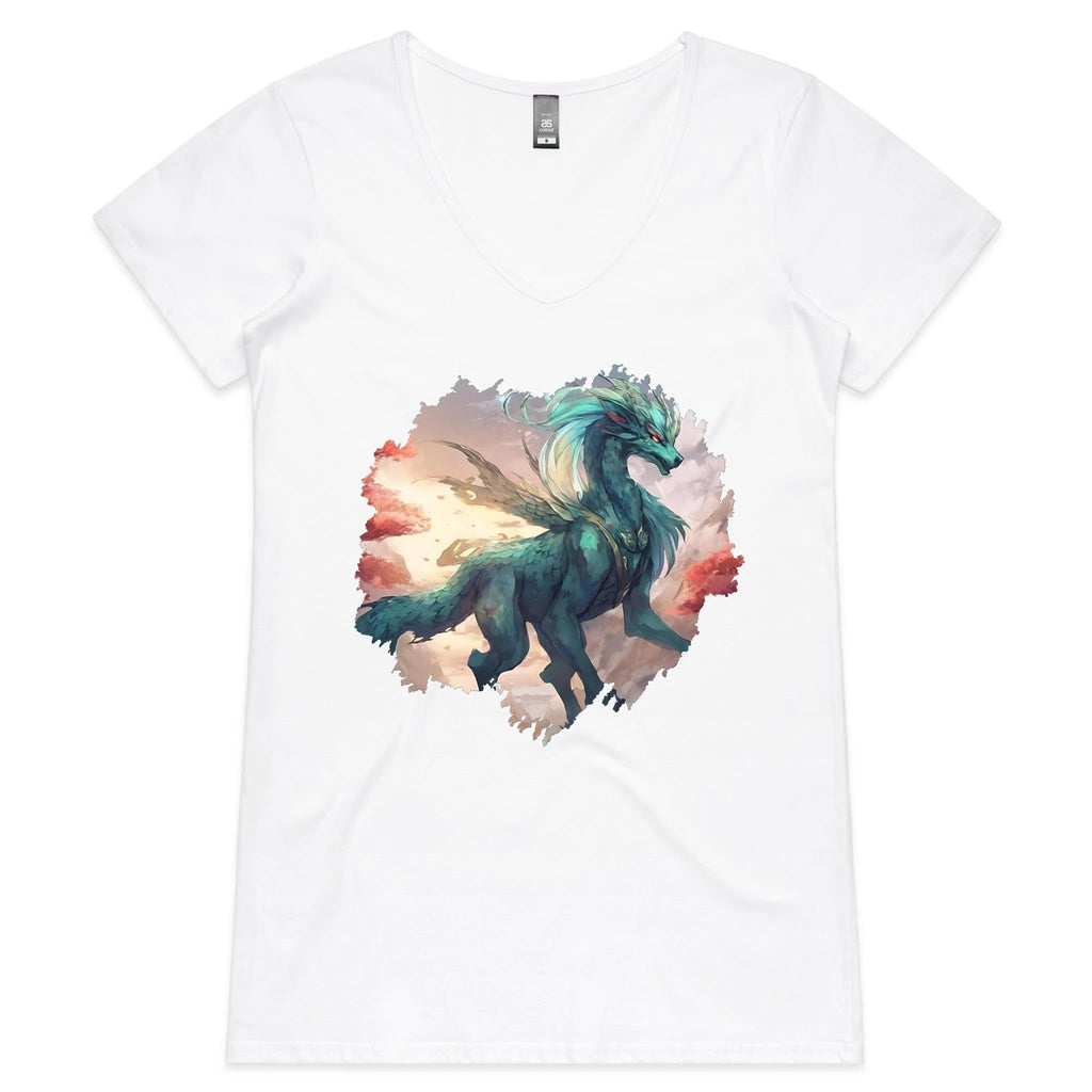 Beautiful Dragon AS Colour Bevel Women's VNeck TShirt Ogo Merch
