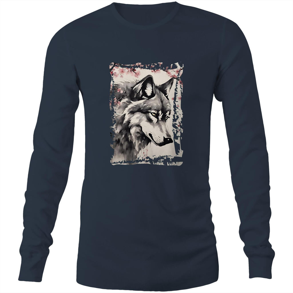 Wolf and Flowers AS Colour Base Mens Long Sleeve TShirt Ogo Merch