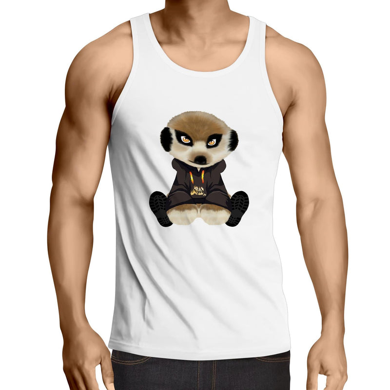 Meerkat in Hoodie AS Colour Lowdown - Mens Singlet Top Ogo Merch