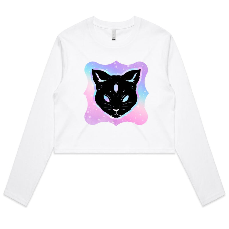 Psychic Cat AS Colour Women's Long Sleeve Crop Tee Ogo Merch