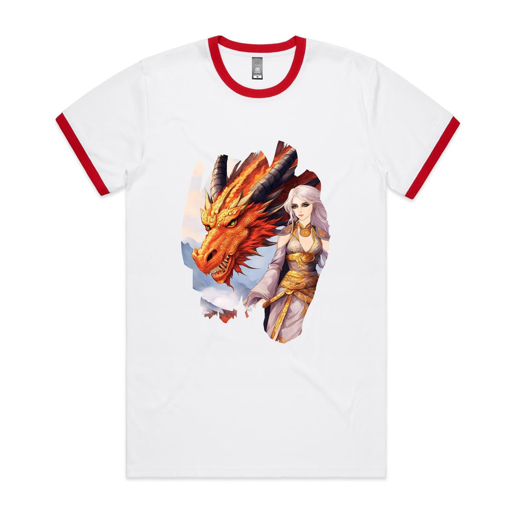 Lady and Pet Dragon AS Colour Staple Ringer Tee Ogo Merch