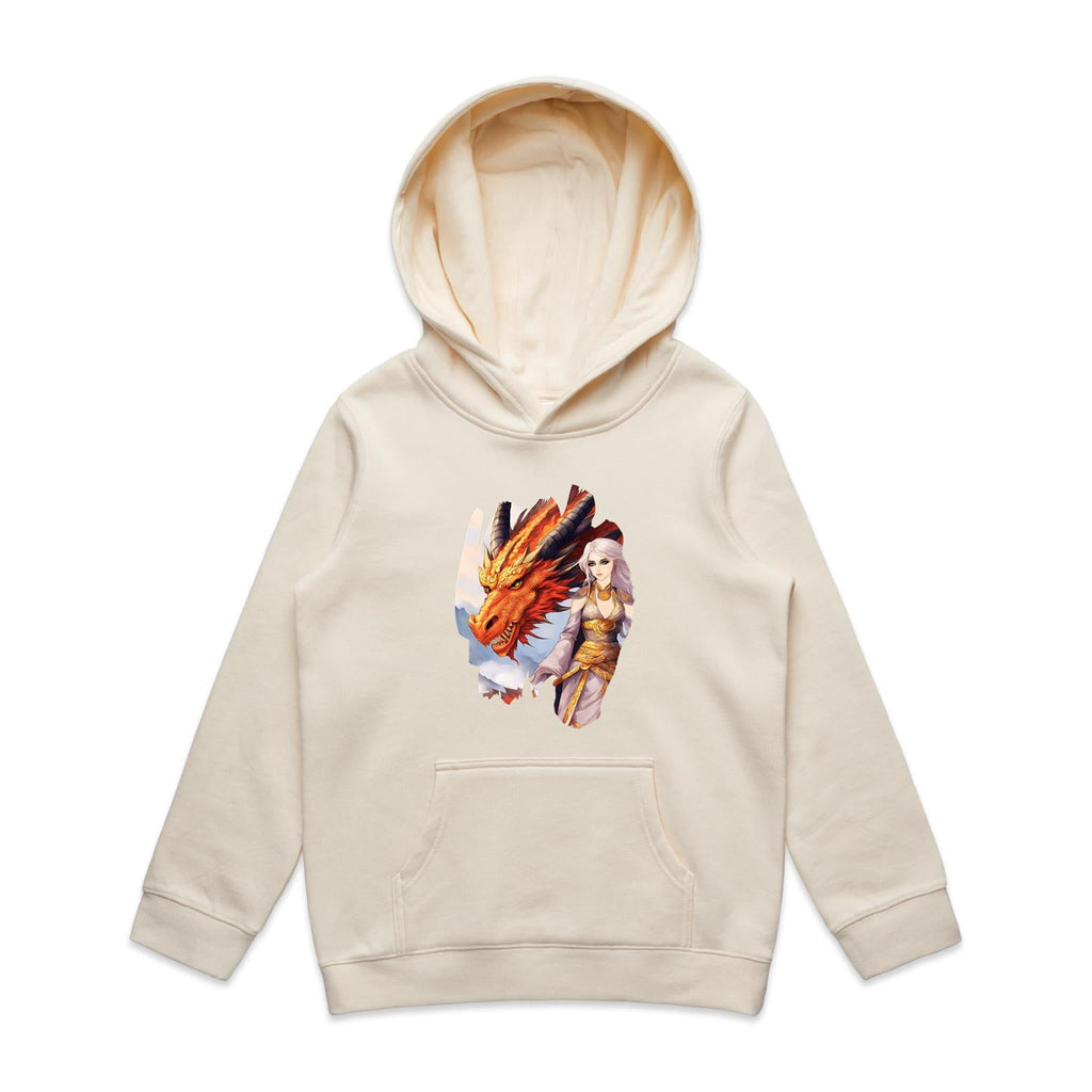 Lady and Pet Dragon AS Colour - Youth Supply Hood Ogo Merch
