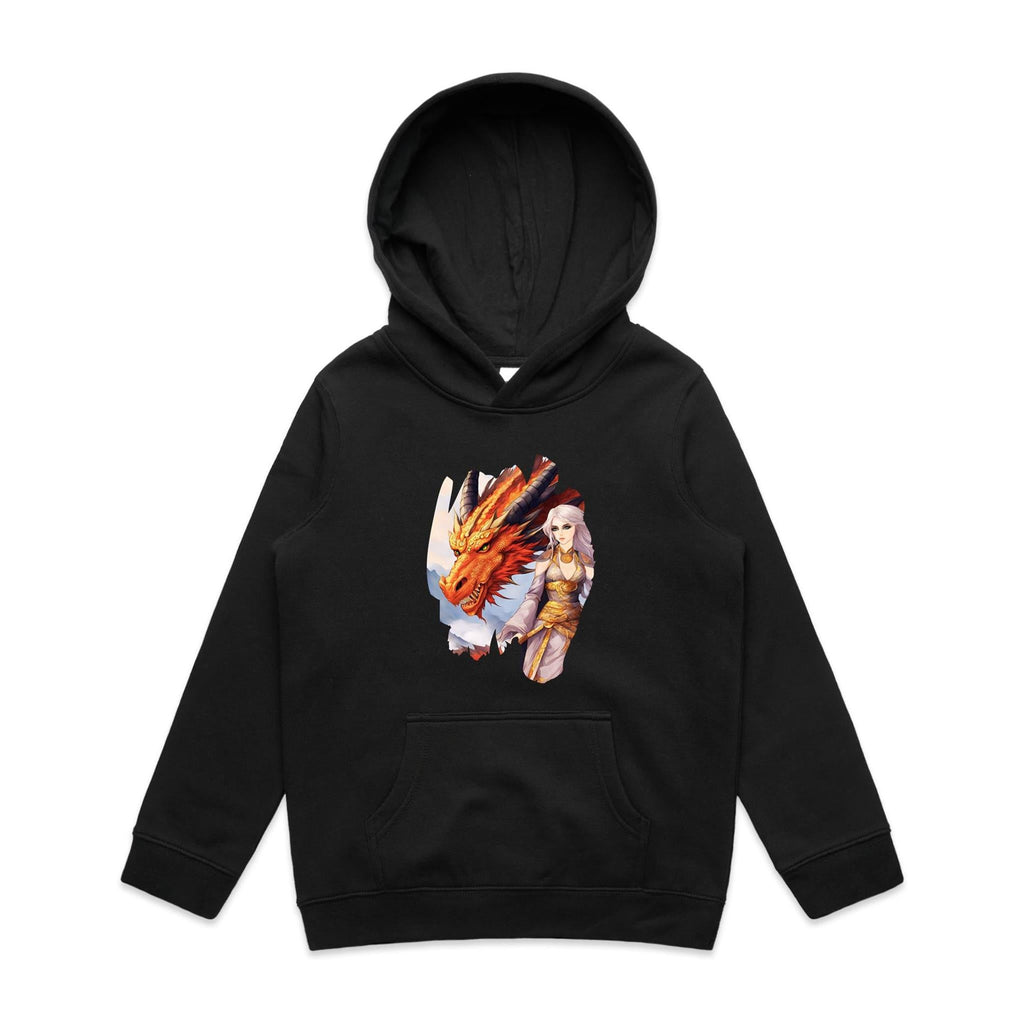 Lady and Pet Dragon AS Colour - Youth Supply Hood Ogo Merch