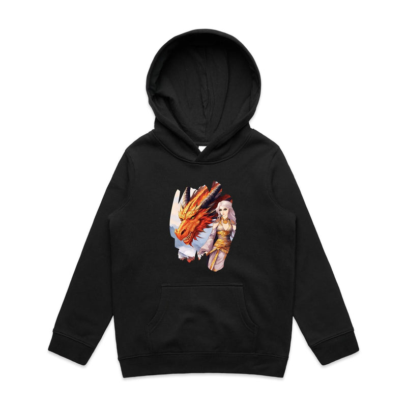 Lady and Pet Dragon AS Colour - Youth Supply Hood Ogo Merch