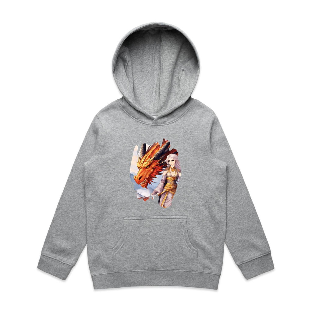 Lady and Pet Dragon AS Colour - Youth Supply Hood Ogo Merch
