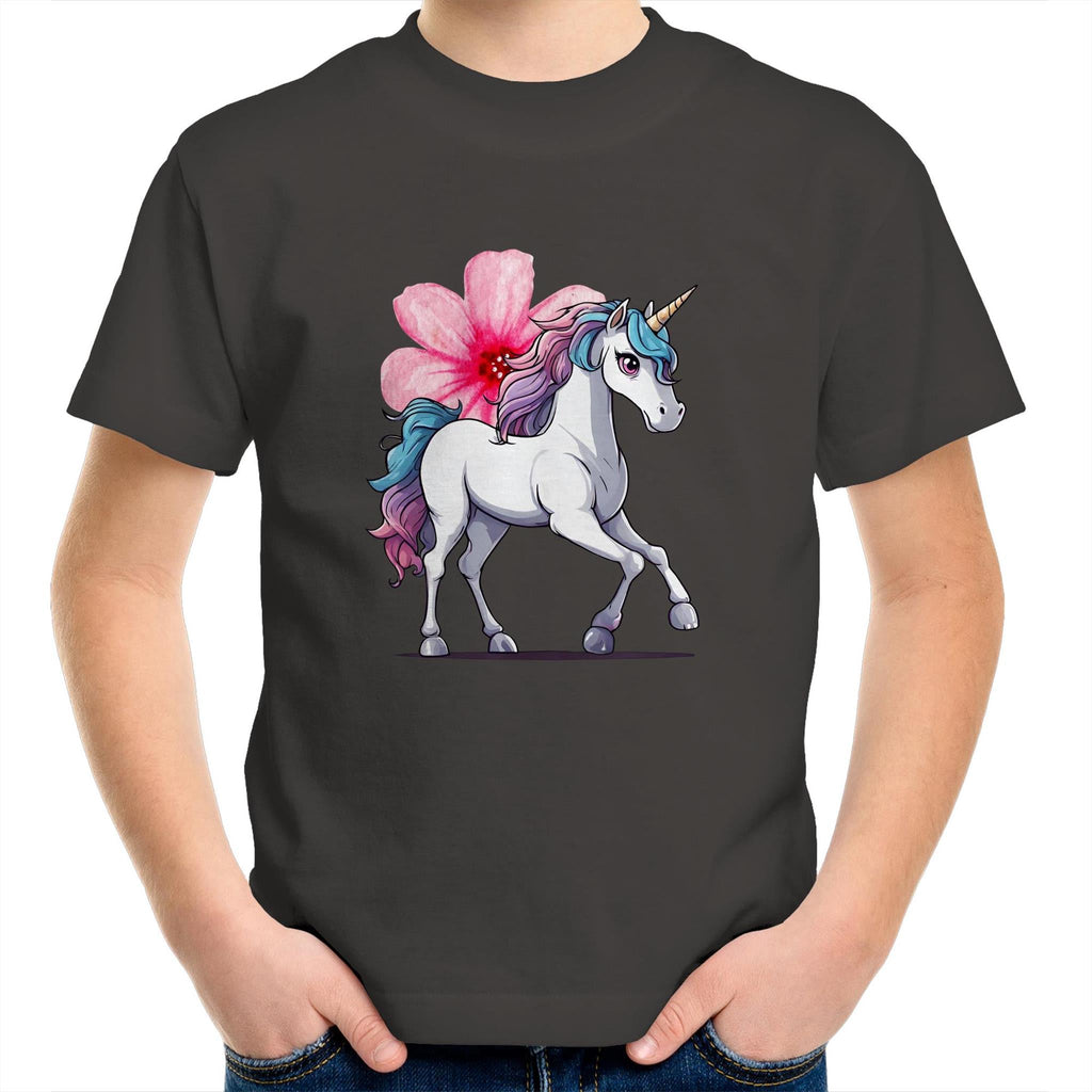Unicorn and Flower AS Colour Kids Youth T-Shirt Ogo Merch